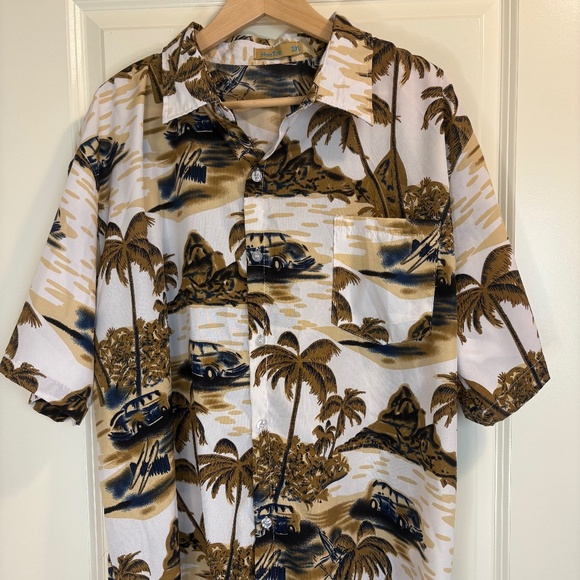 Han Ton Short Sleeve Button Down Hawaiian Shirt Men's Size 2XL Palm Trees - Picture 1 of 5